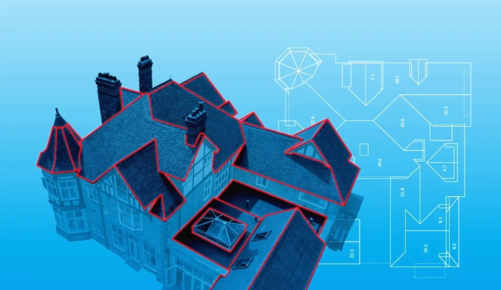 PlanMaster image showing lines around the roof and a roof plan in the background
